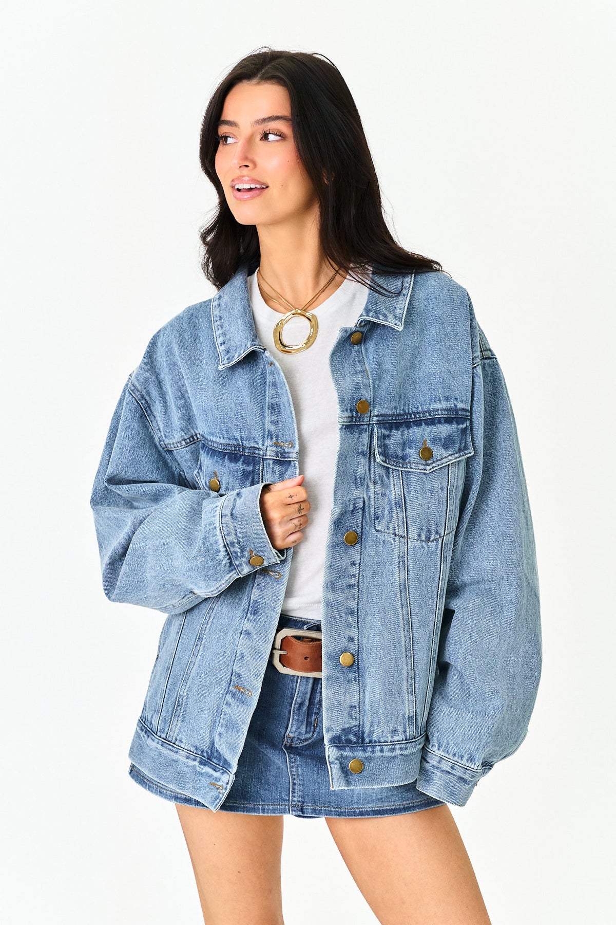 Damen Oversized-Jeansjacke mit Knopfleiste