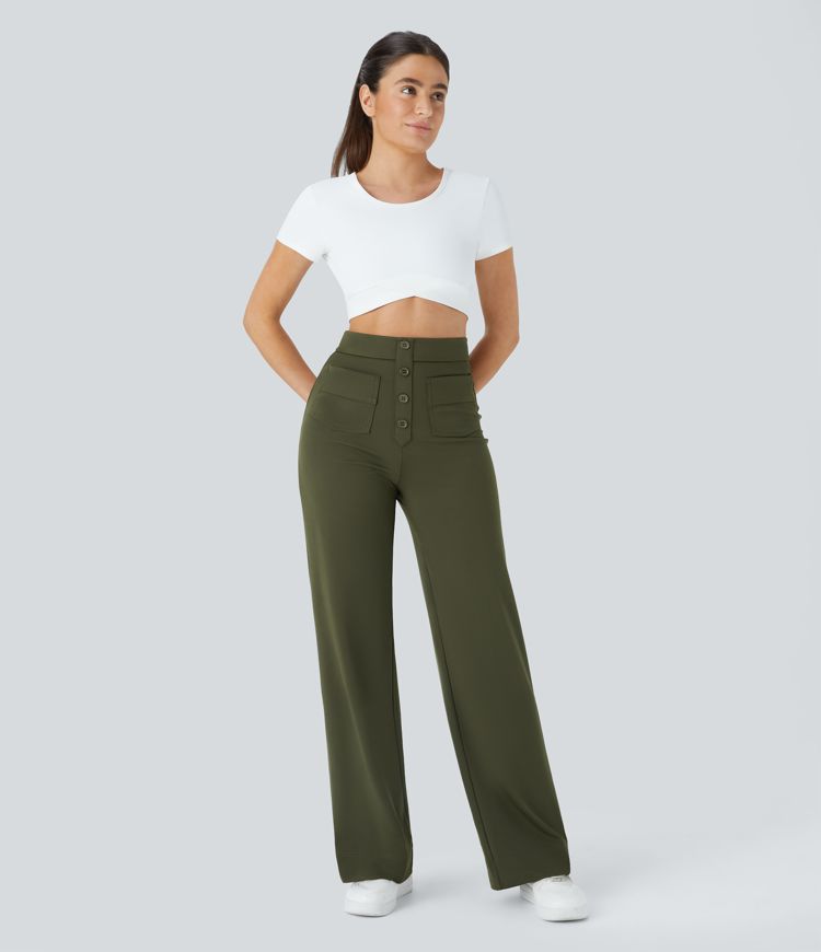 Damen Bürohose mit hoher Taille und Taschen