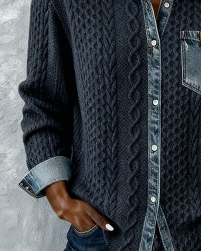 Damen Langarmhemd mit Denim-Patchwork