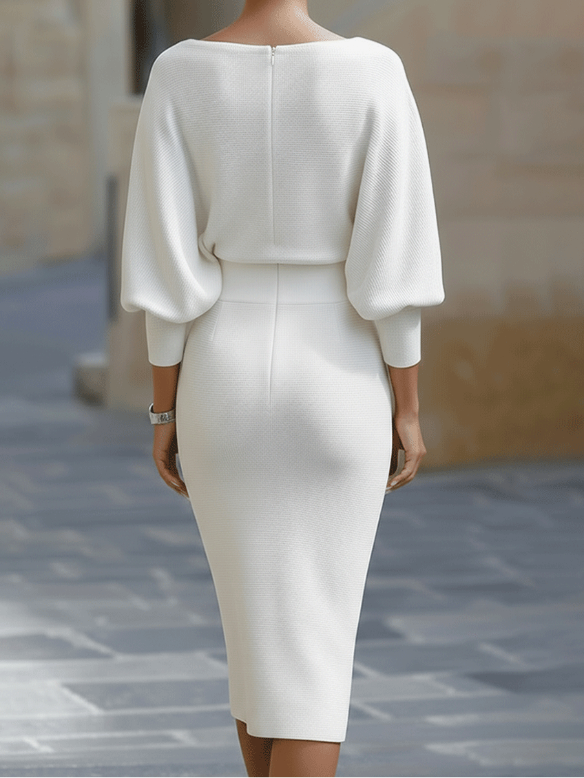 Damen Midikleid mit Rundhalsausschnitt und Fledermausärmeln
