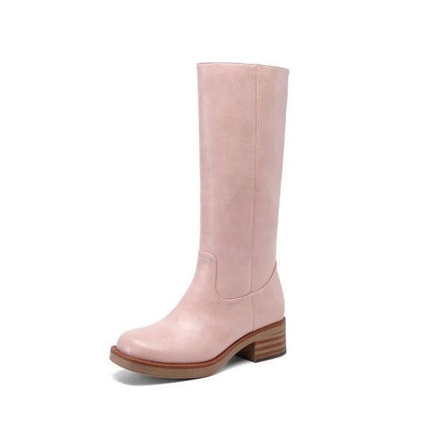 Damen Kniestiefel mit eckiger Zehenpartie und Reißverschluss