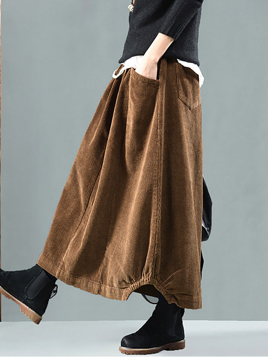 Damen Midirock mit elastischem Bund und Taschen