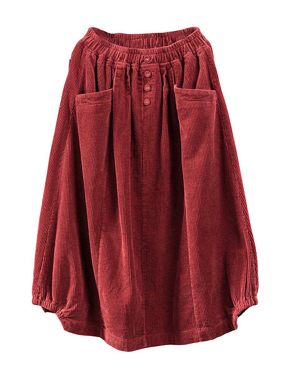 Damen Midirock mit elastischem Bund und Taschen