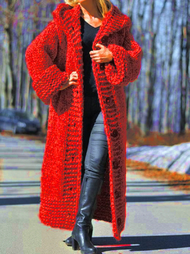 Damen lange Strickjacke mit Kapuze
