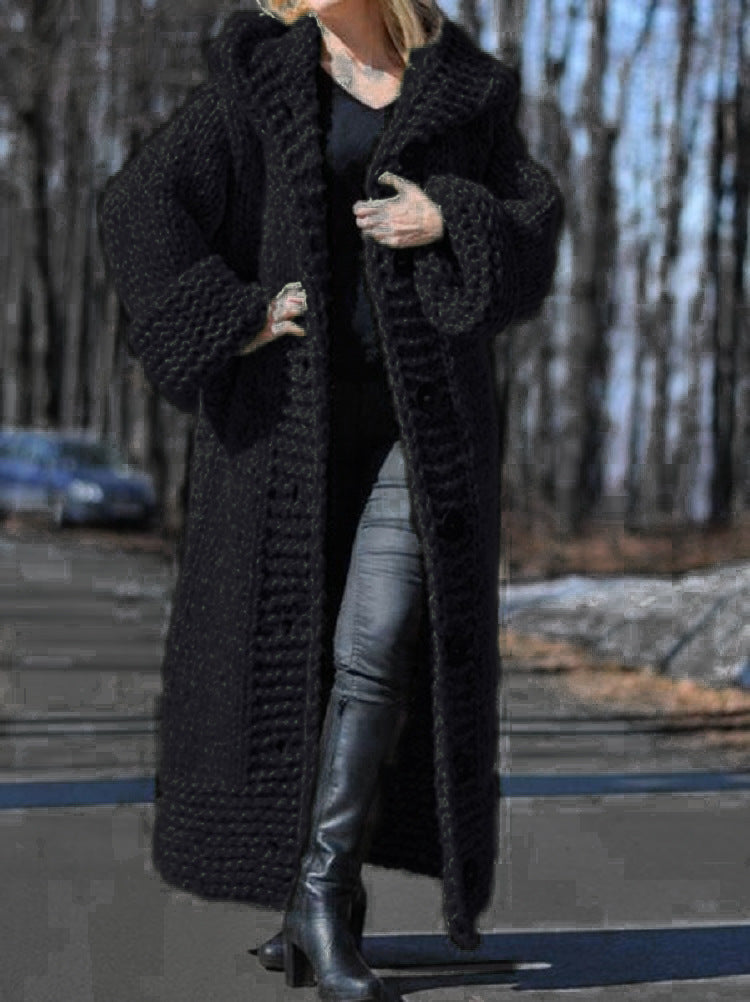Damen lange Strickjacke mit Kapuze