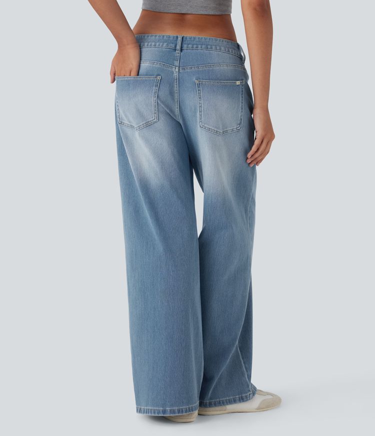 Damen Baggy-Jeans mit niedriger Taille und Reißverschlusstaschen