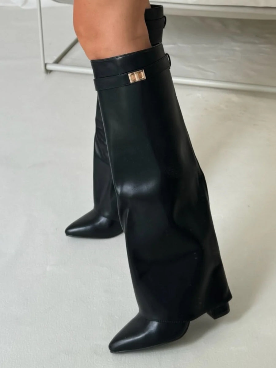 Damen Wildlederstiefel mit Goldverschluss