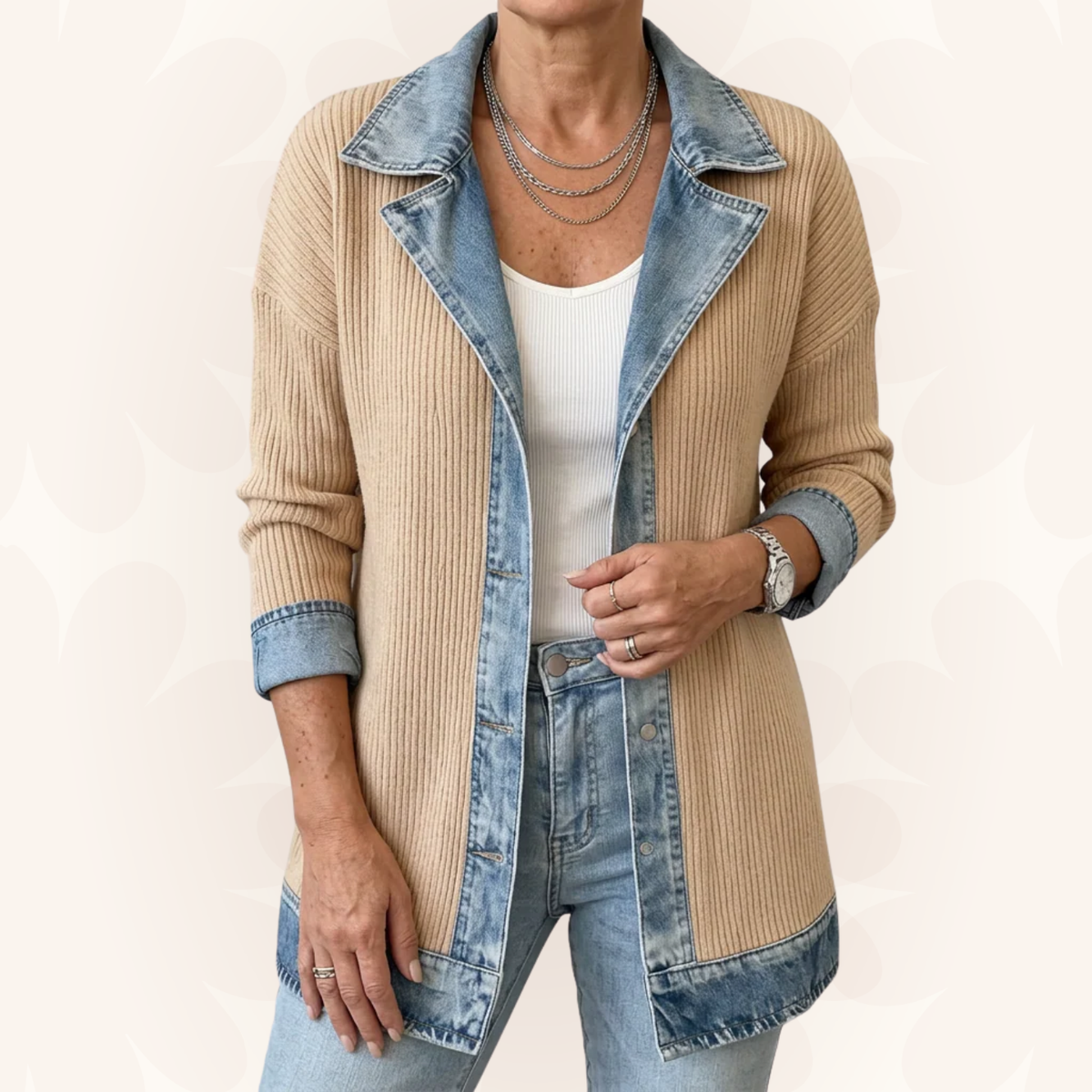 Damen Übergangsjacke mit Strick und Jeansdetails