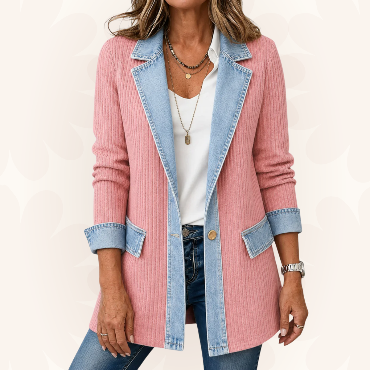 Damen Übergangsjacke mit Strick und Jeansdetails
