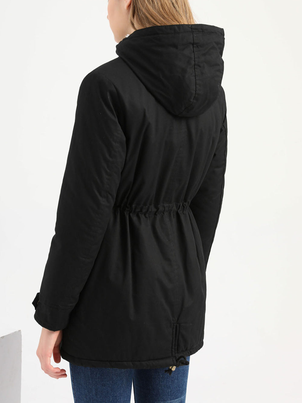 Damen Midiparka mit Kapuze und Frontreißverschluss