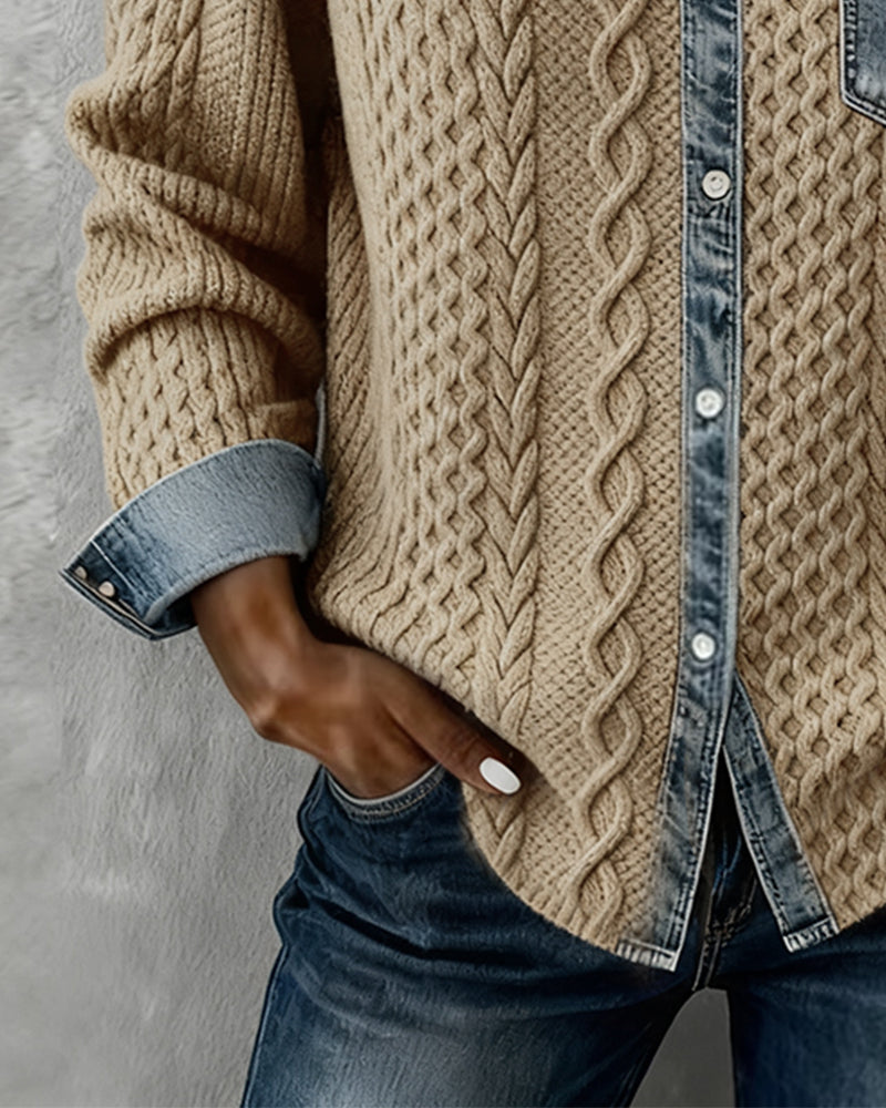 Damen Langarmhemd mit Denim-Patchwork