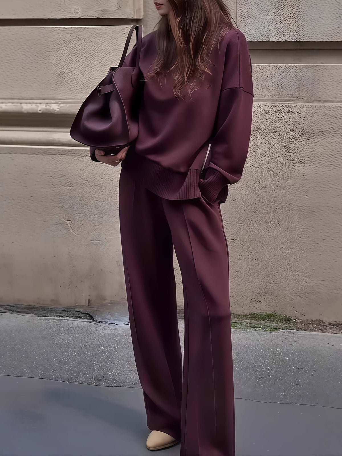 Damen Sweatshirt-Set mit Weitbein-Hose und Reißverschluss