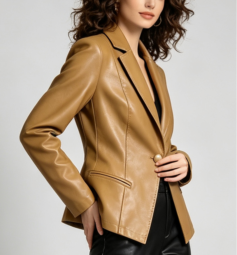 Damen Lammleder-Blazer mit Einzelknopf und Revers
