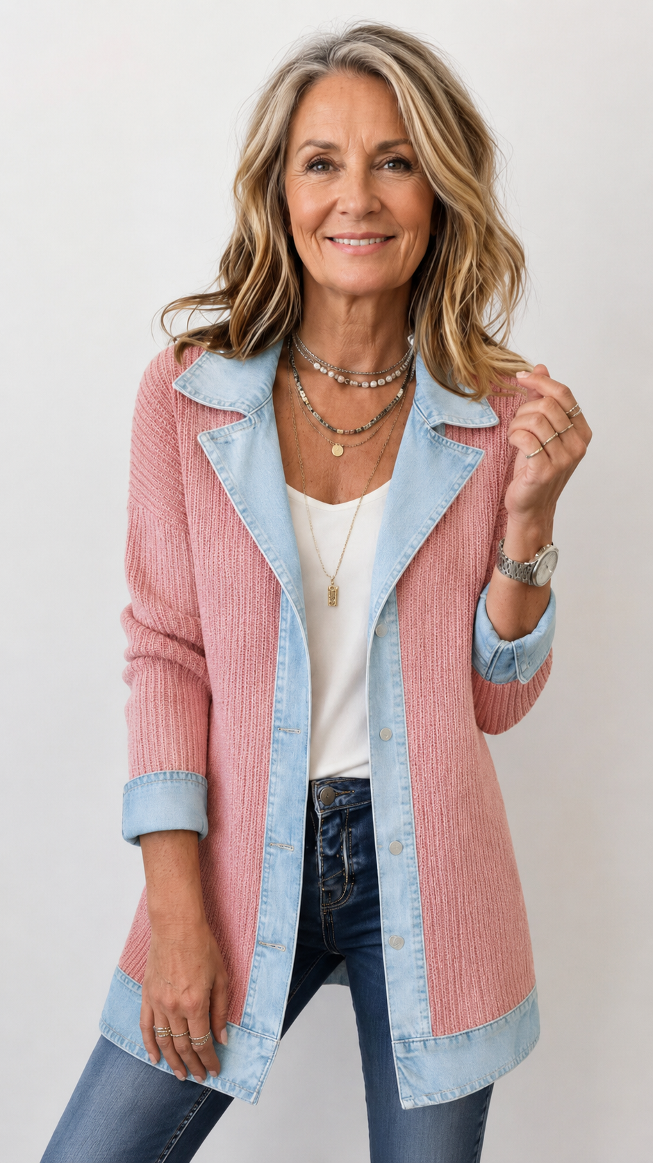 Damen Übergangsjacke mit Strick und Jeansdetails