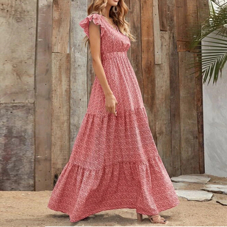 Damen Maxikleid mit Blumenprint und V-Ausschnitt