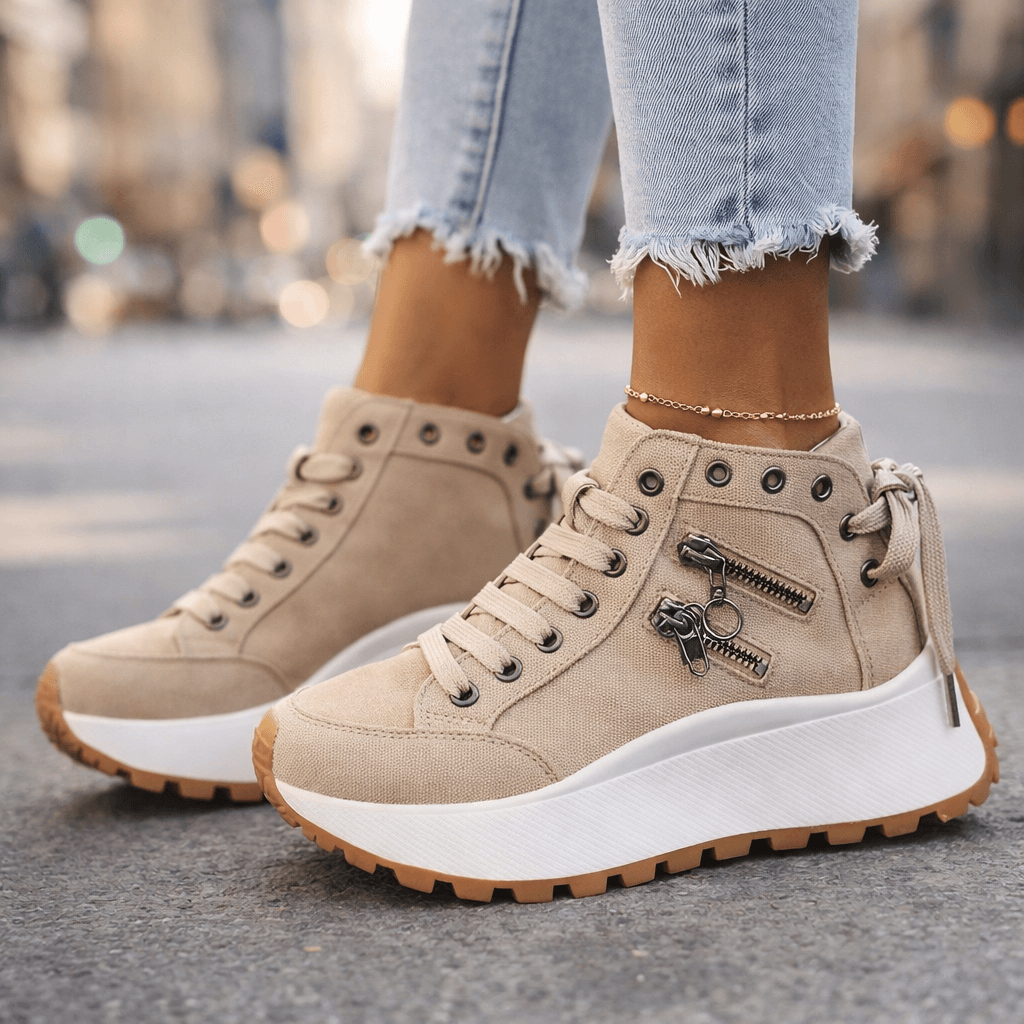 Chunky Street Sneaker Damen mit Herz-Reißverschluss