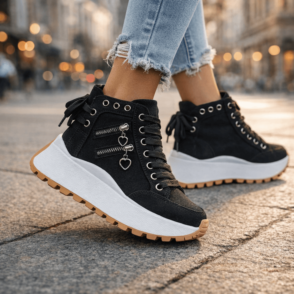 Chunky Street Sneaker Damen mit Herz-Reißverschluss