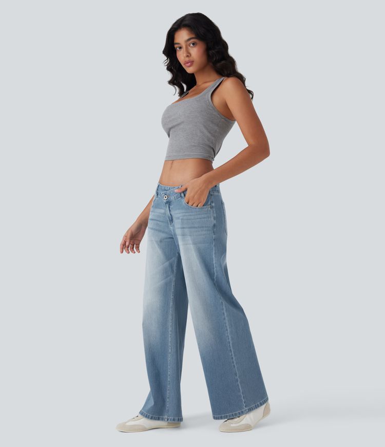 Damen Baggy-Jeans mit niedriger Taille und Reißverschlusstaschen