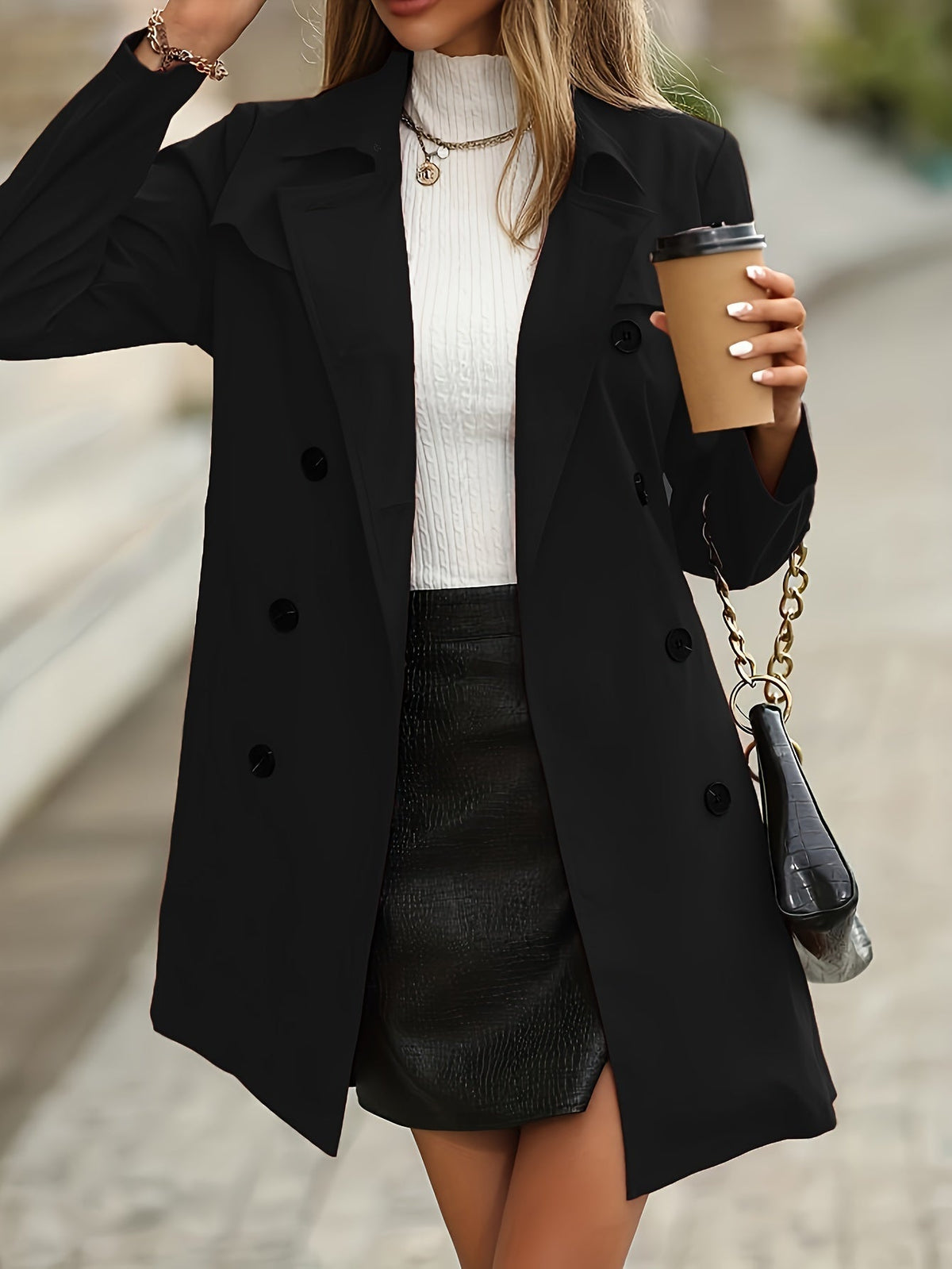 Damen Trenchcoat mit Taillengürtel und Zweireiher-Knopfleiste