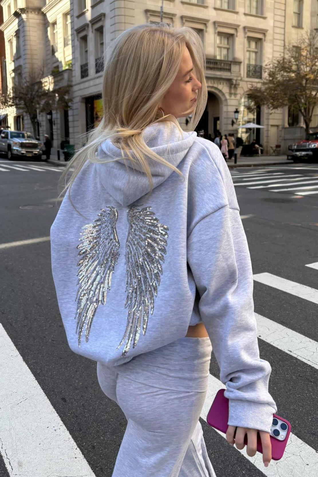 Damen Hoodie mit Pailletten und langen Ärmeln