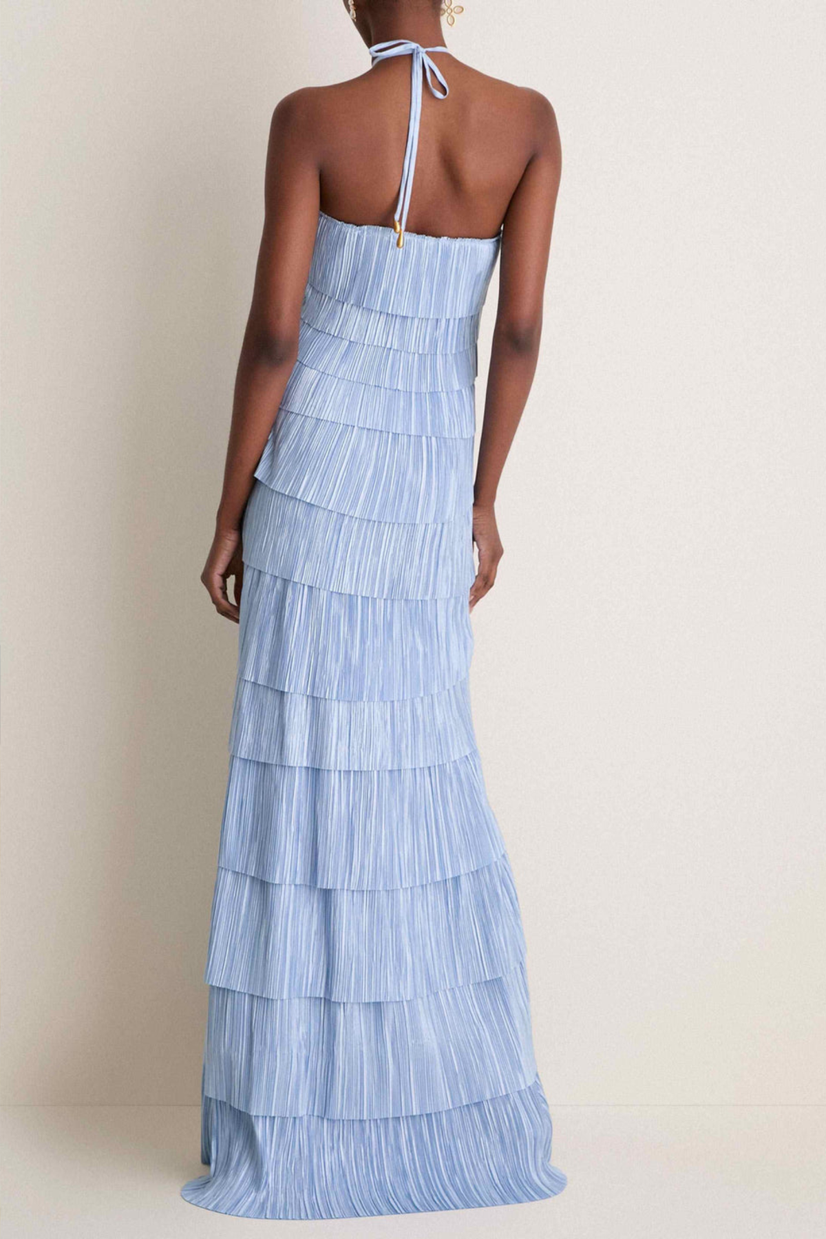 Damen Plisseekleid mit Lagen und Maxi-Länge