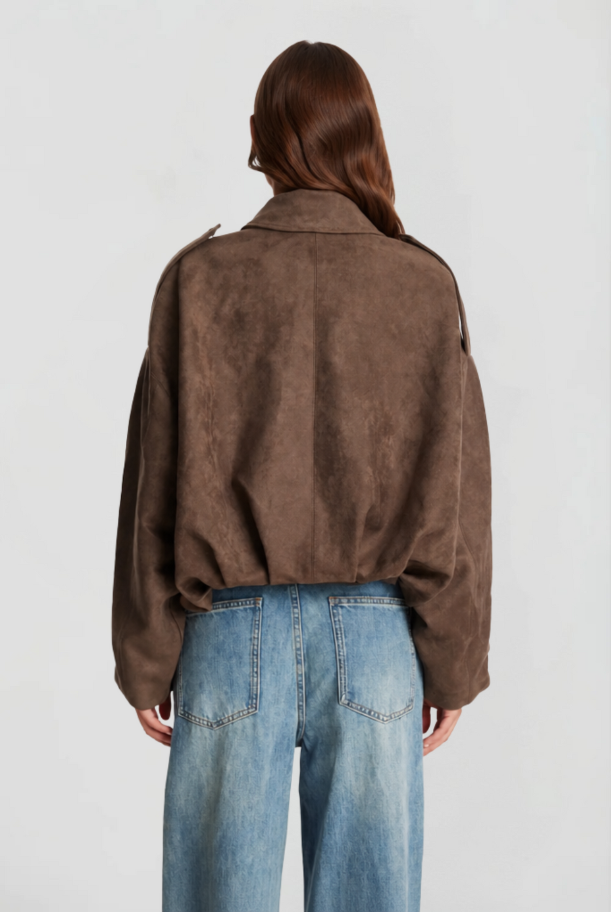 Damen kurze Oversized-Jacke mit Reißverschluss und Umlegekragen