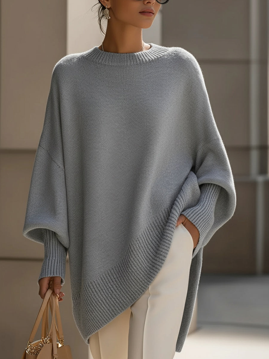 Damen Merinopullover oversized mit asymmetrischem Saum