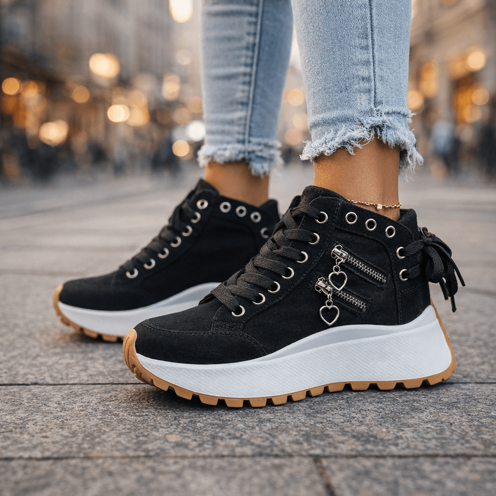 Chunky Street Sneaker Damen mit Herz-Reißverschluss