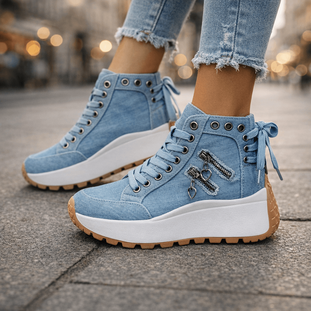 Chunky Street Sneaker Damen mit Herz-Reißverschluss