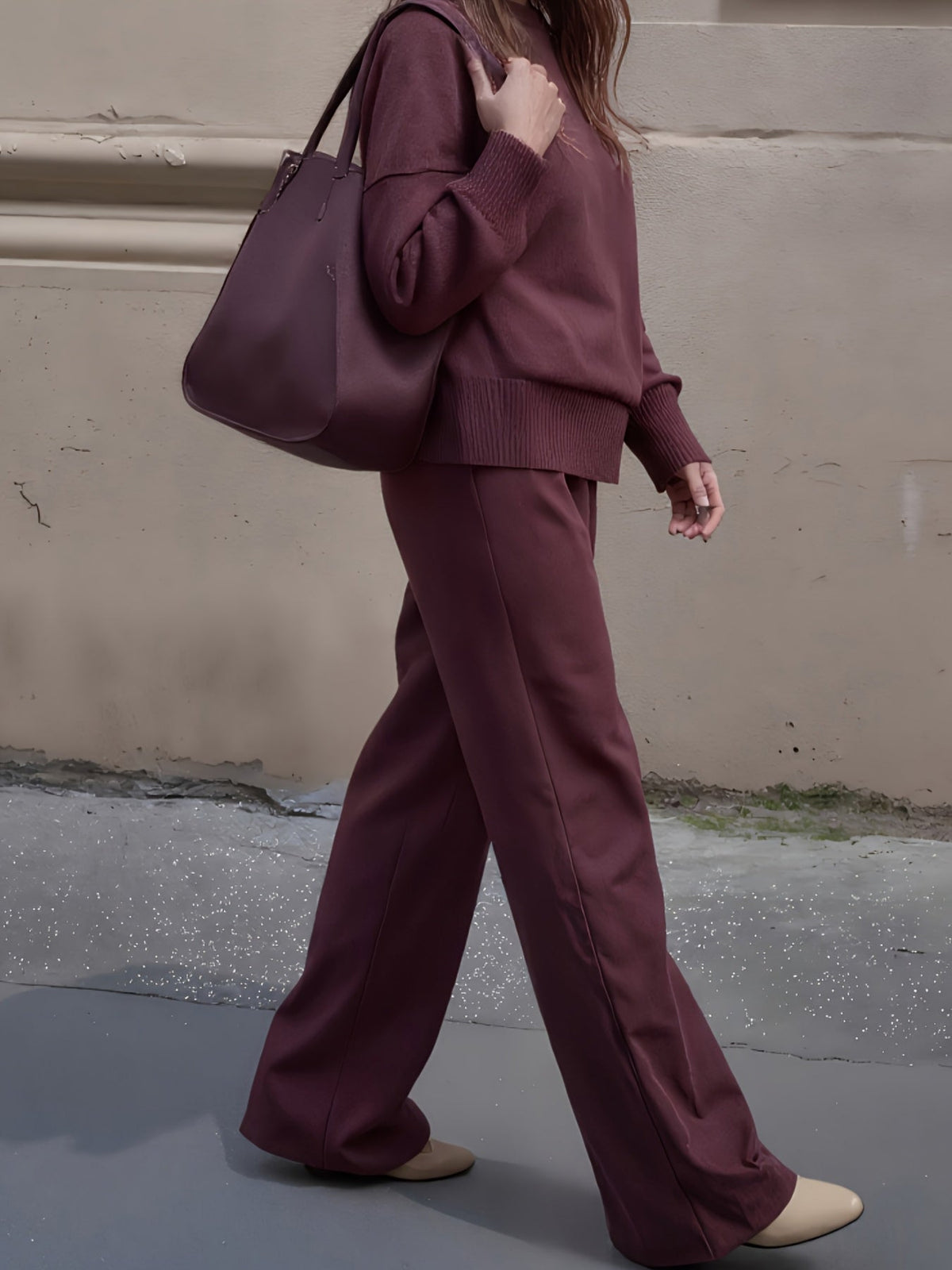 Damen Sweatshirt-Set mit Weitbein-Hose und Reißverschluss