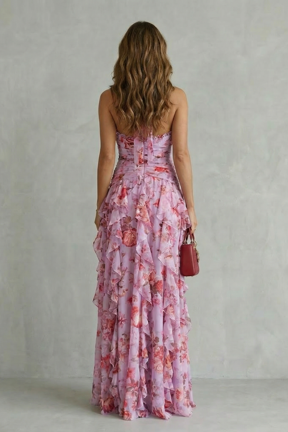 Damen Maxikleid mit Halter-Ausschnitt und Rosenprint