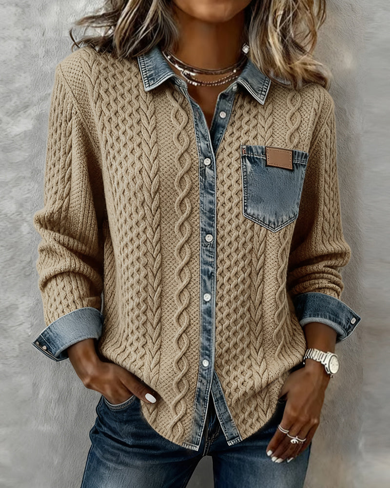 Damen Langarmhemd mit Denim-Patchwork