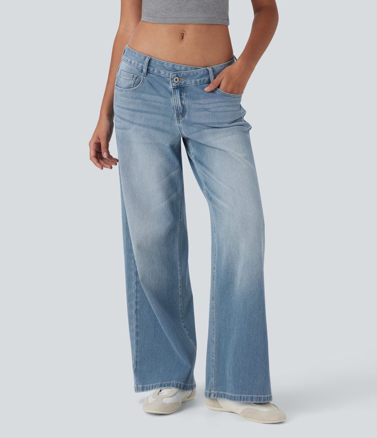 Damen Baggy-Jeans mit niedriger Taille und Reißverschlusstaschen
