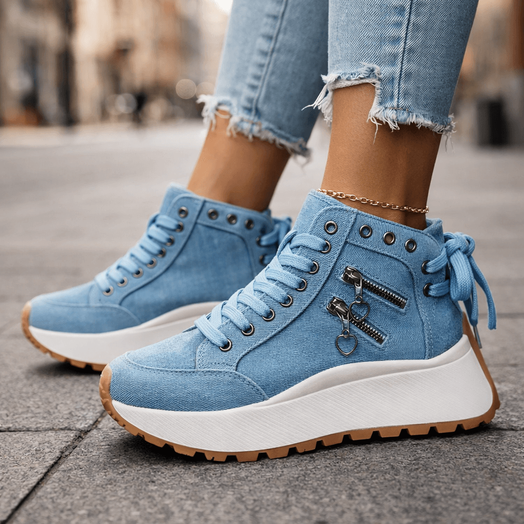 Chunky Street Sneaker Damen mit Herz-Reißverschluss