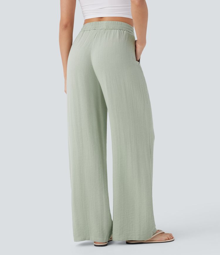 Damen Hose mit Kordelzug und weitem Bein