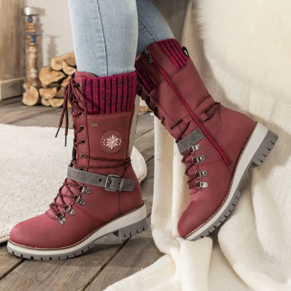 Damen Schneestiefel mit warmem Innenfutter und Schnürung