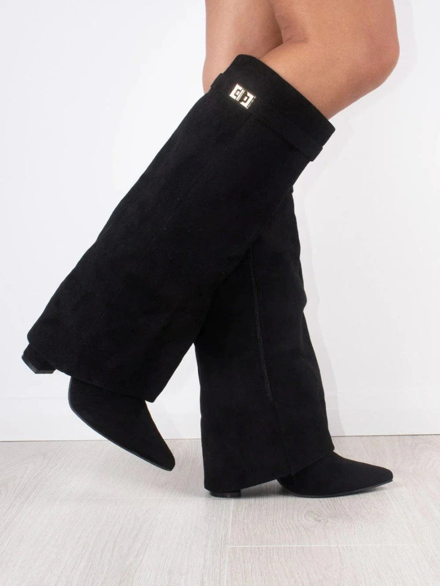 Damen Wildlederstiefel mit Goldverschluss
