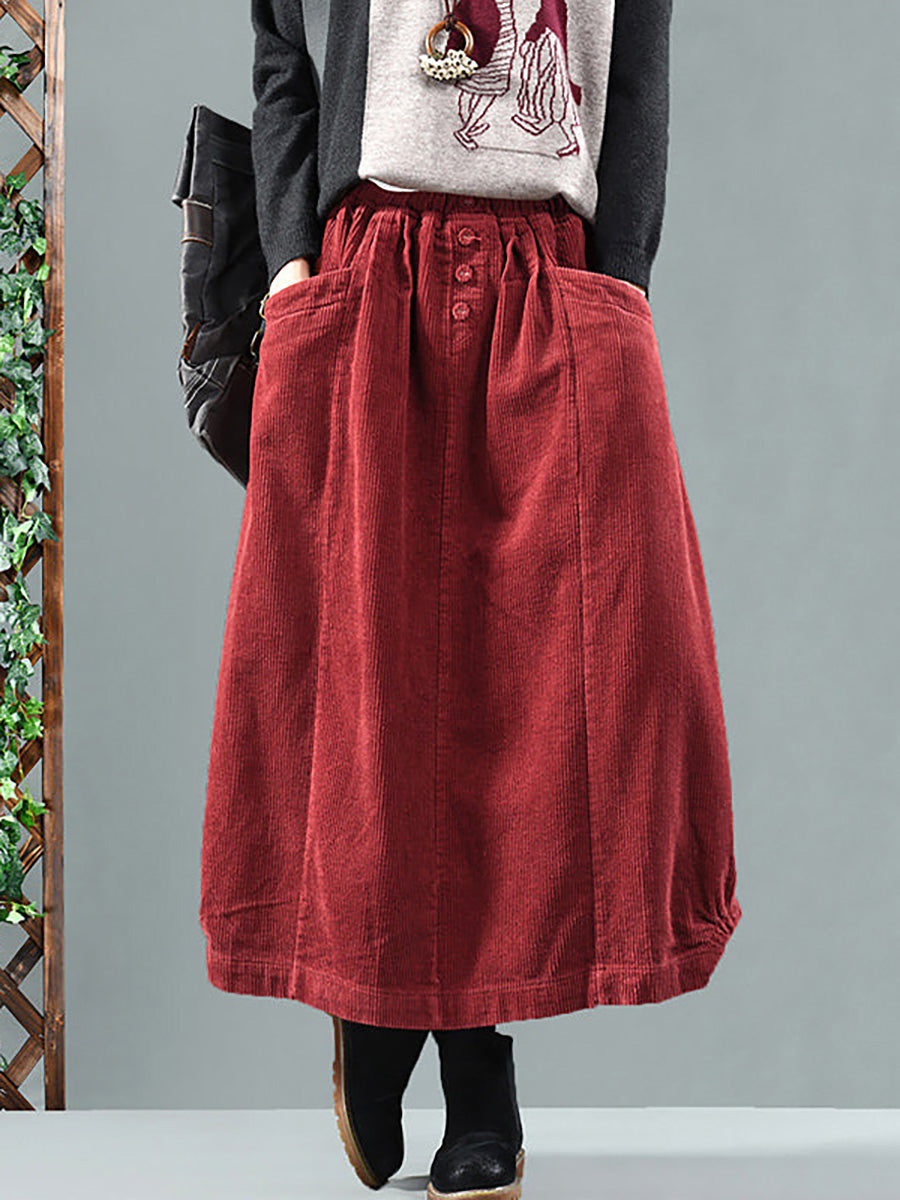 Damen Midirock mit elastischem Bund und Taschen