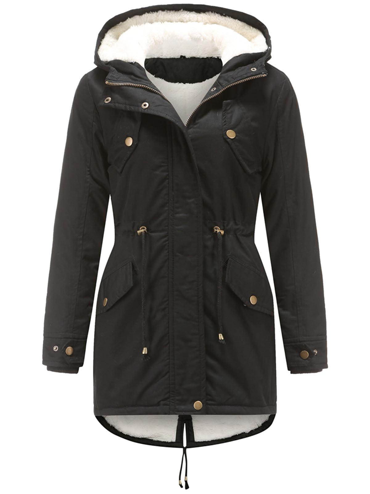 Damen Midiparka mit Kapuze und Frontreißverschluss