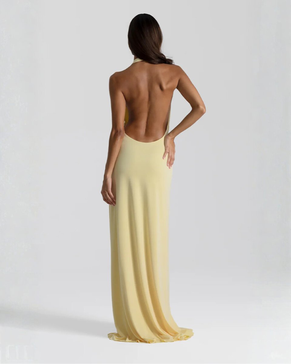 Damen Halterneck rückenfrei Maxi-Kleid