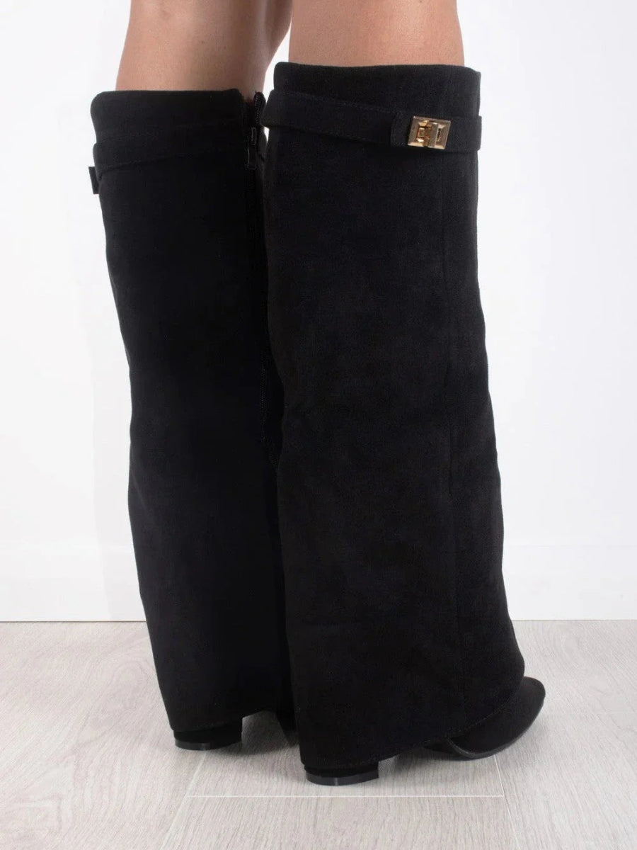 Damen Wildlederstiefel mit Goldverschluss