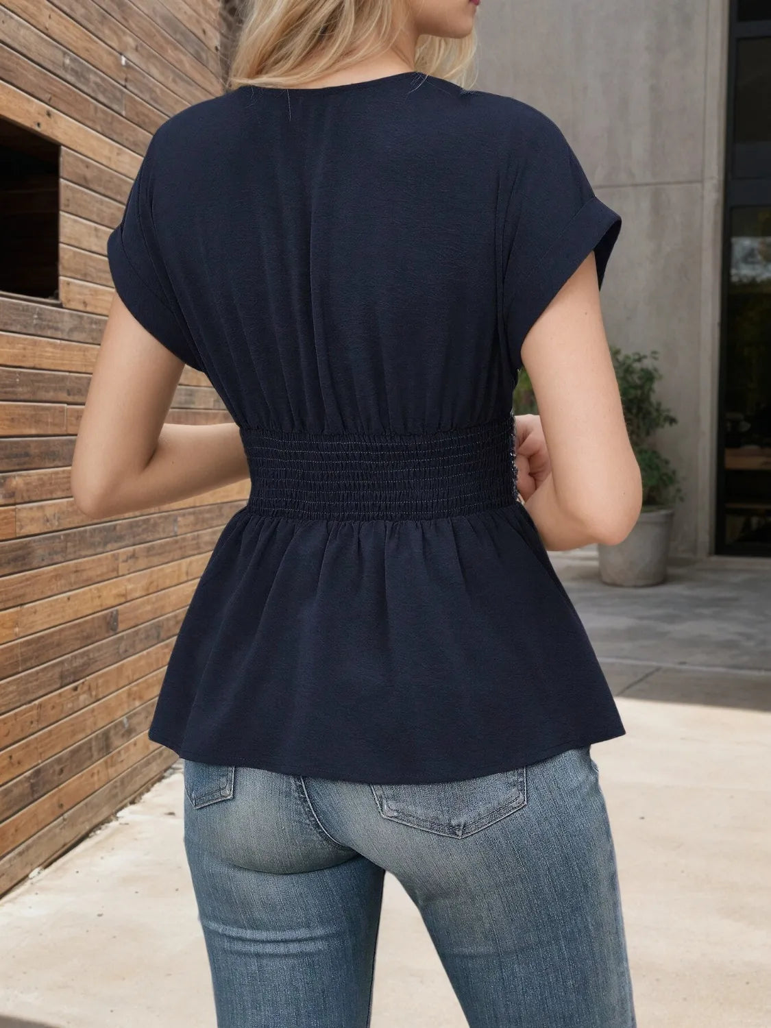 Damen Kurzarm Wickelbluse aus Polyester