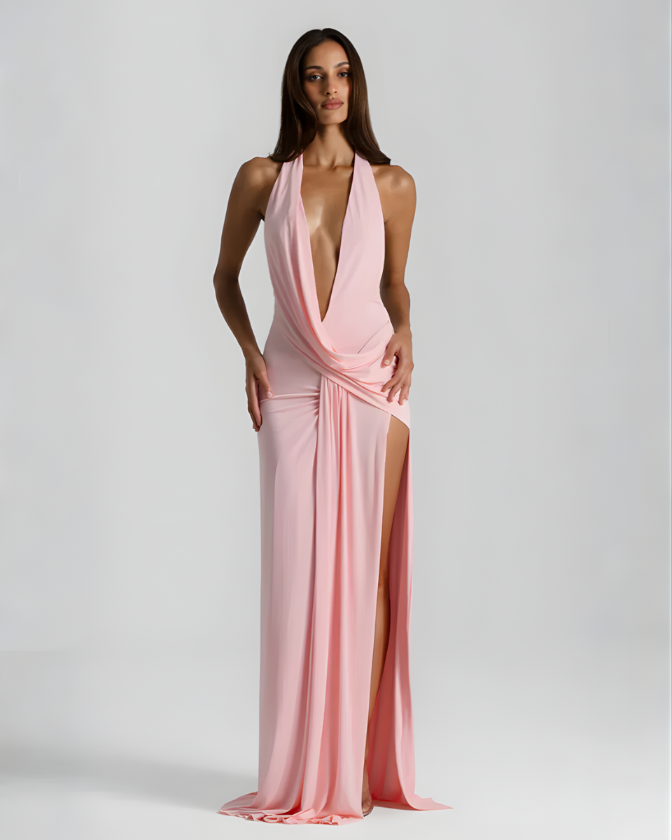 Damen Halterneck rückenfrei Maxi-Kleid