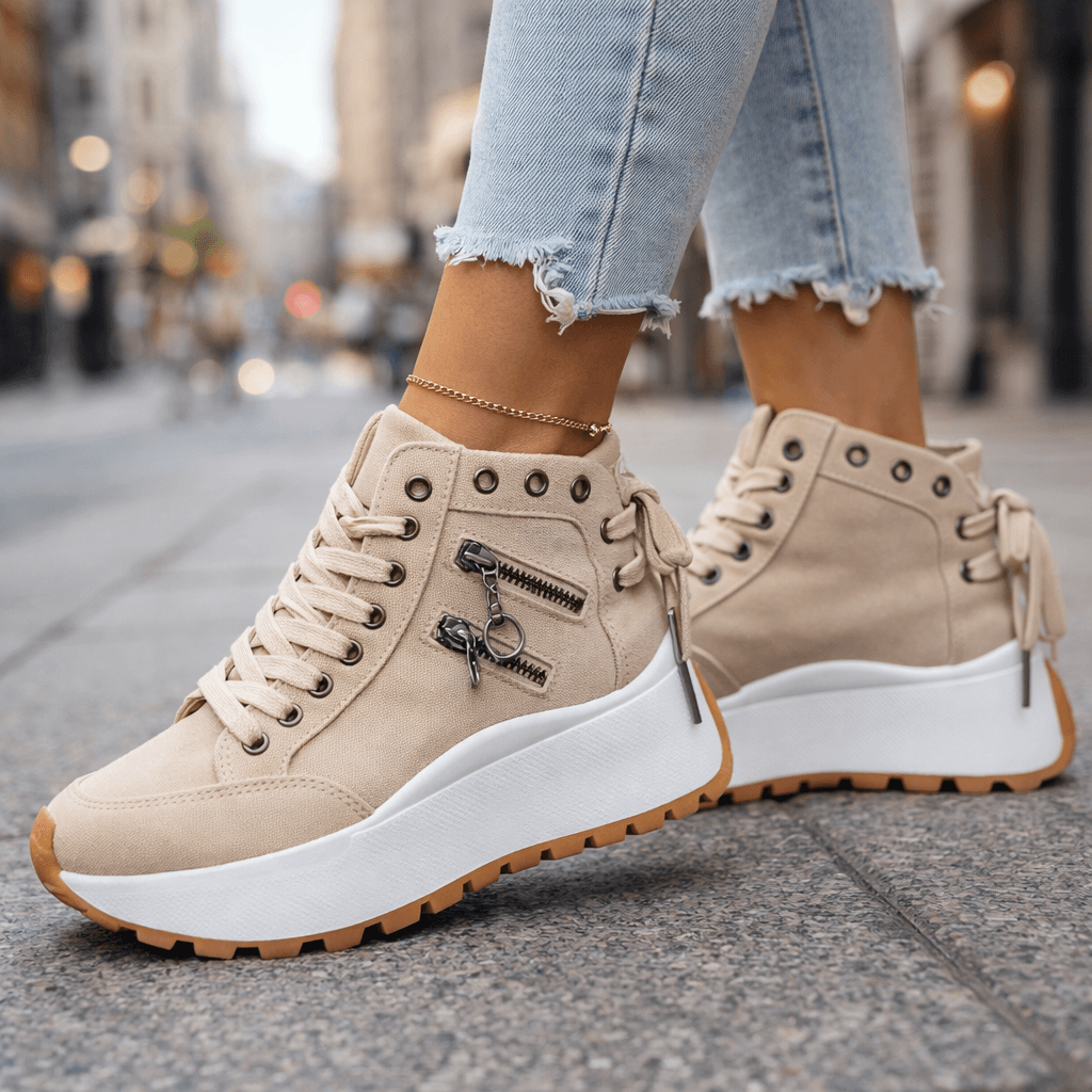 Chunky Street Sneaker Damen mit Herz-Reißverschluss