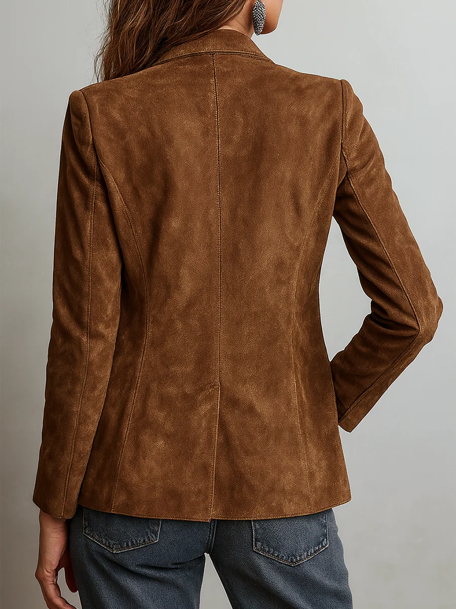 Damen Jacke im Wildleder-Look mit Knopfleiste braun