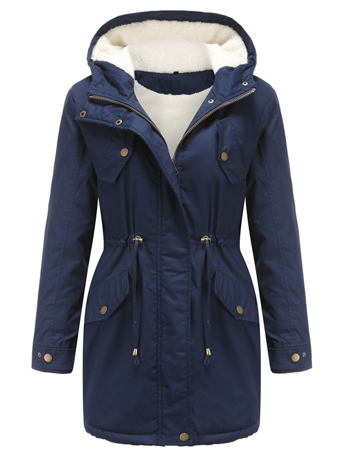 Damen Midiparka mit Kapuze und Frontreißverschluss