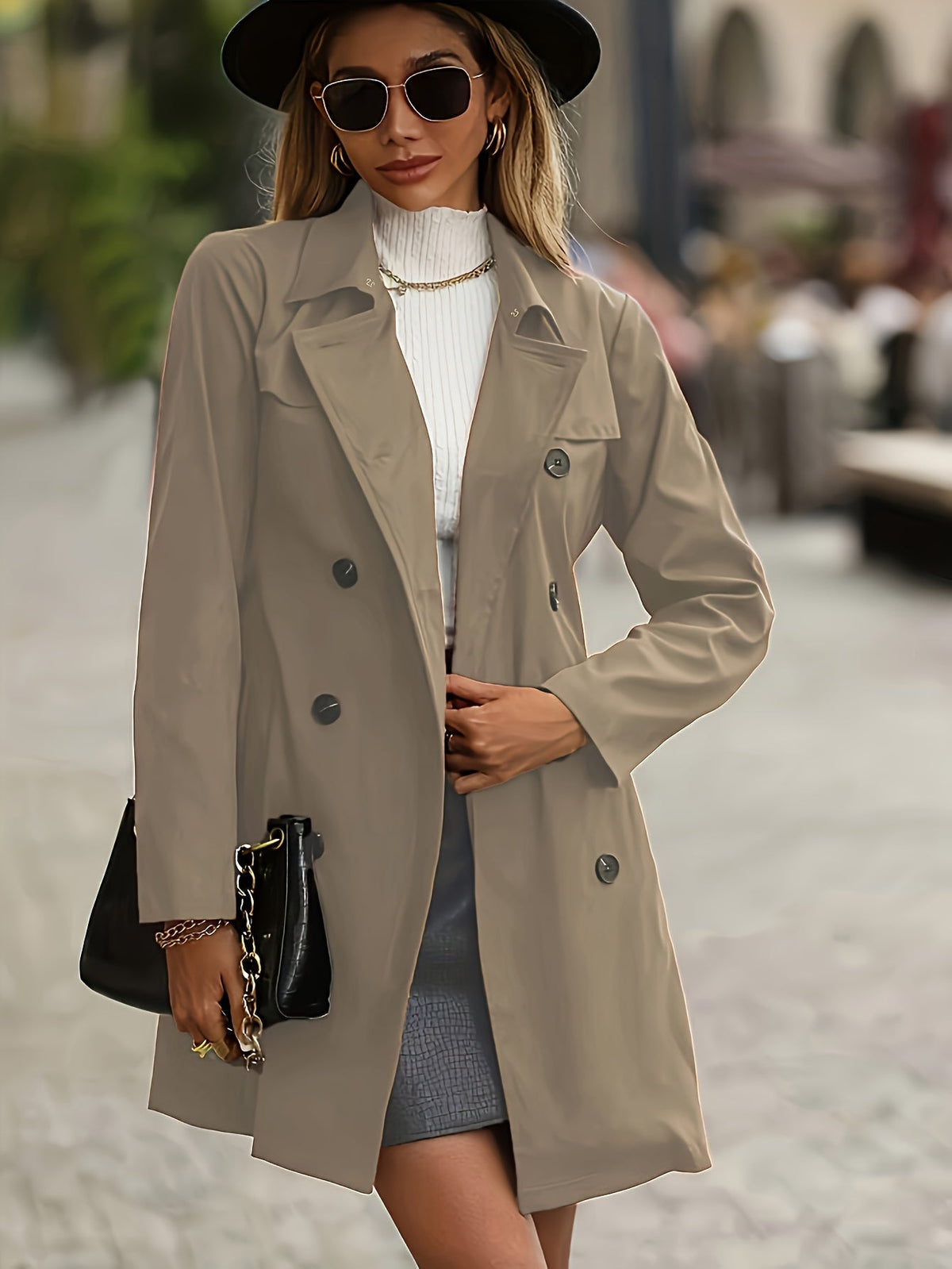 Damen Trenchcoat mit Taillengürtel und Zweireiher-Knopfleiste