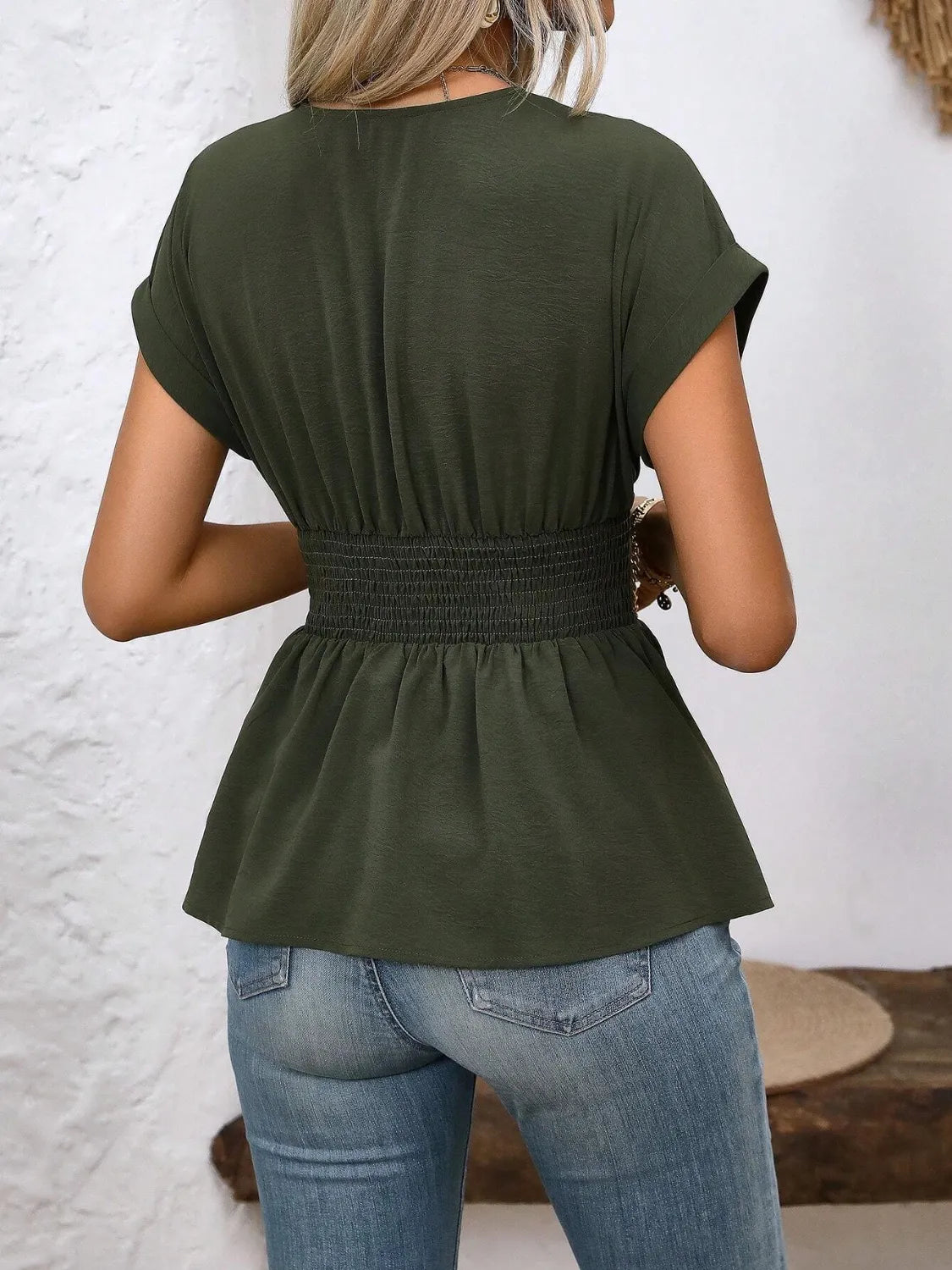 Damen Kurzarm Wickelbluse aus Polyester