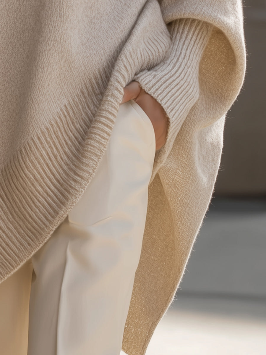 Damen Merinopullover oversized mit asymmetrischem Saum