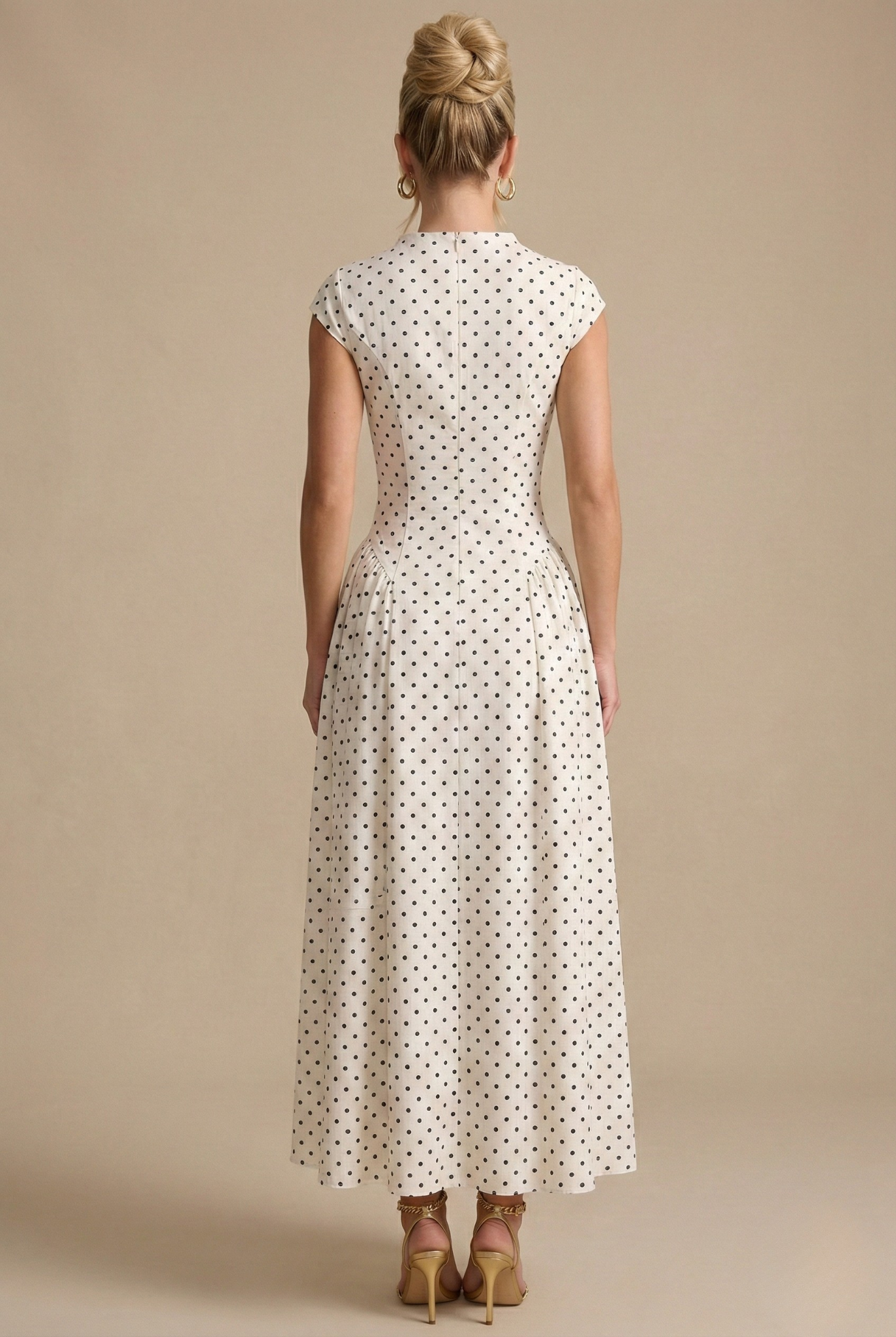 Damen Maxikleid Tupfen Rundhals A-Linie